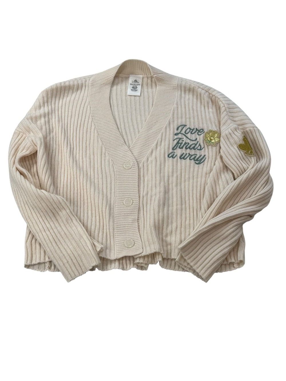 Disney Tiana Love Finds a Way Cream Ribbed Oversized‎ Cardigan Size XS NWT